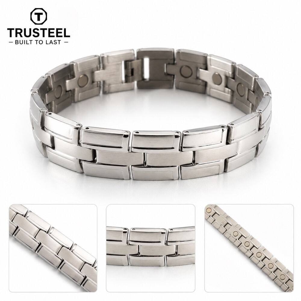 Men’s 316L stainless steel‎ silver magnetic hypoallergenic bracelet 8.5 inches